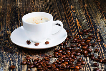 aromatic coffee and whole coffee beans