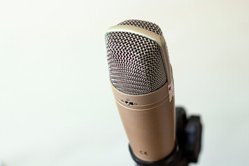 Studio Gold microphone, Gold condenser mic, Studio microphone or mic for recording for vocal singer or commercial announcer best sound and mix process