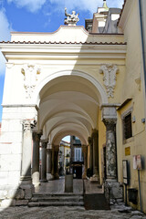 Ancient Roman columns in the portico of the cathedral of Sant'Agata dei Goti, a town in the...