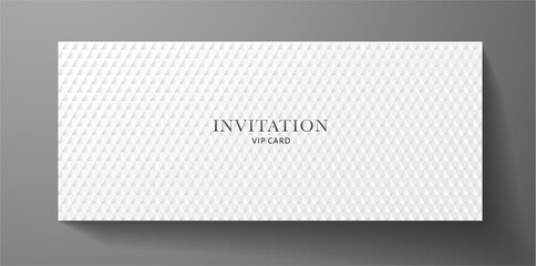 Fototapeta premium Premium VIP Invitation template with abstract white triangle pattern (carbon texture) on background. Luxury design for invite, Gift certificate, Voucher, Gift card or coupon