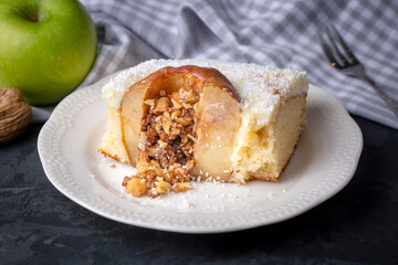 Apple pie is delicious, with an apple in the middle