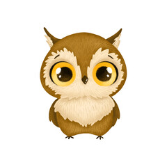 Illustration of cute cartoon animals. Owl isolated on white background