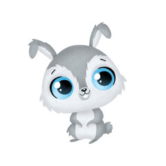 Illustration of cute cartoon animals. Hare isolated on white background