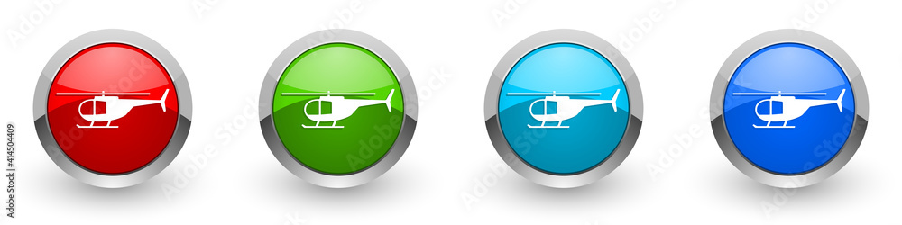 Poster helicopter, transport concep silver metallic glossy icons, set of modern design buttons for web, int