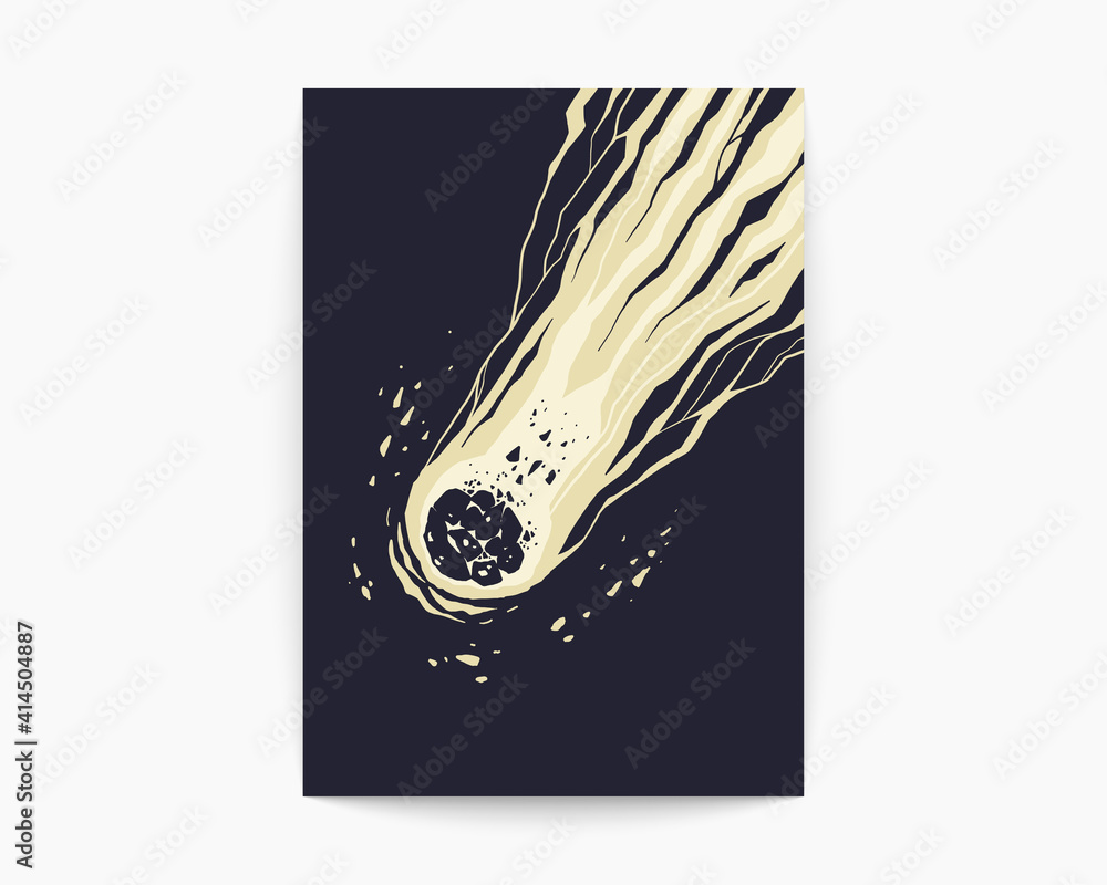Wall mural grunge meteor sketch. spectacular comet in space. beautiful cosmic background in dark color and whit