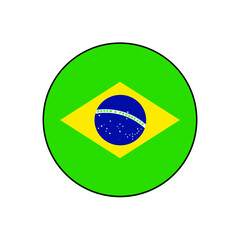 Brazil country flag vector circle push button with authentic colors and proportions for South America or Amazon concepts. 