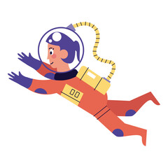 female astronaut floating comic character