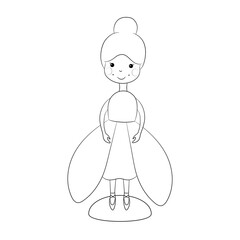 Cute cartoon spring fairy illustration. Coloring page fairytail character. Forest and garden creature.