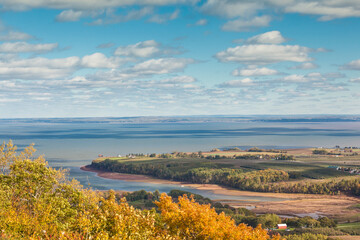 Canada, Nova Scotia, Canning. The Lookoff, elevated view of the Annapolis Valley in autumn.