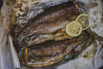rainbow fish Trout baked in the oven with spices
