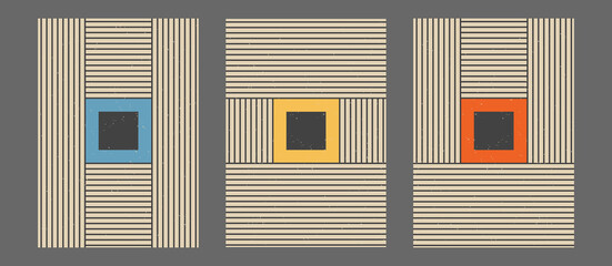 Vintage artwork. Trendy set of abstract creative minimalist artistic composition with stripes pattern ideal for wall decoration, as postcard or brochure cover. Art print decor. Background template.