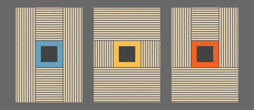 Vintage artwork. Trendy set of abstract creative minimalist artistic composition with stripes pattern ideal for wall decoration, as postcard or brochure cover. Art print decor. Background template.