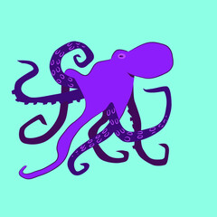 Purple octopus in blue water