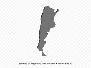 3D map of Argentina with borders isolated on transparent background, vector eps illustration