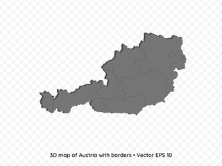3D map of Austria with borders isolated on transparent background, vector eps illustration