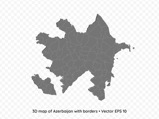 3D map of Azerbaijan with borders isolated on transparent background, vector eps illustration