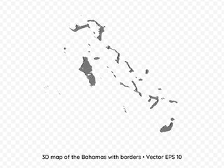3D map of Bahamas with borders isolated on transparent background, vector eps illustration