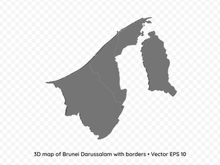 3D map of Brunei with borders isolated on transparent background, vector eps illustration