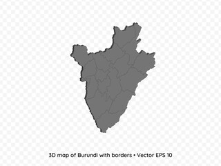 3D map of Burundi with borders isolated on transparent background, vector eps illustration