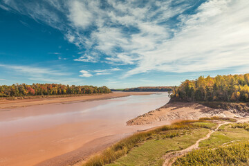Canada, Nova Scotia, Green Oaks. Fundy Tidal Interpretive Area, elevated view of huge Bay of Fundy...
