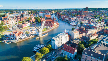 Obraz premium Gdansk (Danzig) is a city in Poland, the capital of the Pomeranian Voivodeship, a bird's eye view of the old town