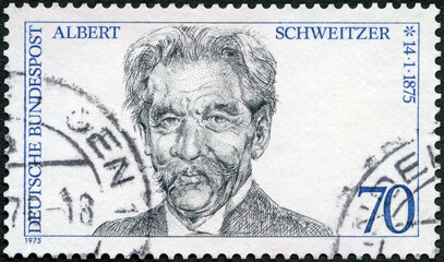 GERMANY - 1975: shows Albert Schweitzer (1875-1965), medical missionary, 1975