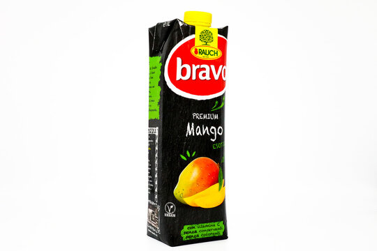 Italy &ndash; February 17, 2021: Bravo RAUCH Mango Fruit Juice