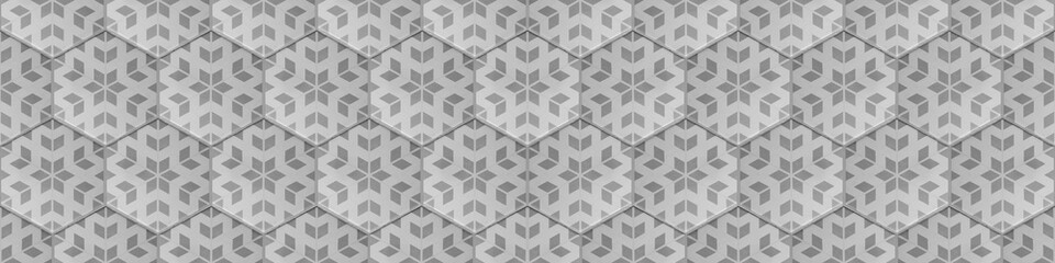 Grunge seamless white gray grey hexagonal hexagon masaic tile mirror texture with damask leaves...