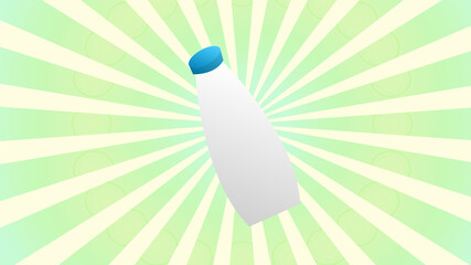 Milk bottle sign. Dark red icon in lemon chiffon shutter bubble at red popart background with rays