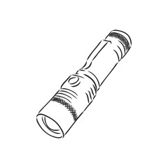 flashlight cartoon vector and illustration, black and white, hand drawn, sketch style, isolated on white background. flashlight vector sketch on a white background