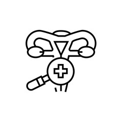 Female reproductive system medical checkup icon. Gynecology examination illustration.