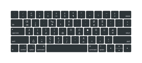 black and white keyboard, option key characters
