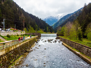 Aerial view of beautiful natural landscape Uzungol in city of Trabzon Turkey © MuamerO