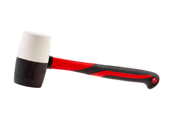 Rubber hammer with a red handle isolated on white