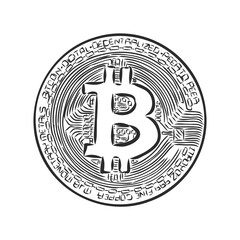 Bitcoin symbol. Outline vector illustration isolated on white background. bitcoin, vector sketch on a white background