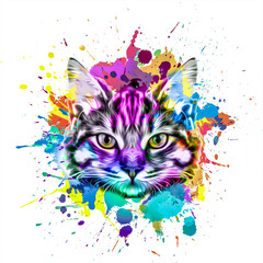 cat head with creative abstract elements on colorful background