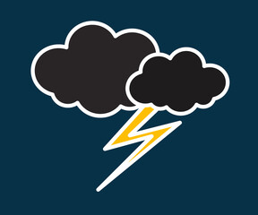Thundercloud and lightning on a gray background. Storm. Symbol. Vector illustration.