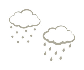 Dark cloud and precipitation on a white background. Silhouette. Vector illustration.