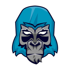 wild gorilla animal head blue and gray colors icon