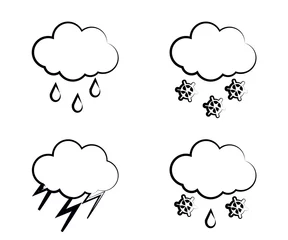 Gardinen Silhouette of clouds and precipitation on a white background. Collection. Vector illustration. © alina_polina
