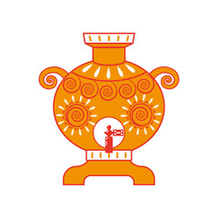 Painted Russian samovar. Russian Maslenitsa. 