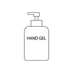 Hand gel bottle with dispenser.  Sanitizer. Monochrome icon on white background 