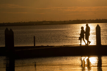 Rockwall harbor at sunset