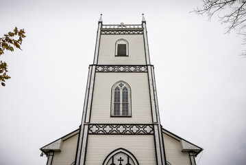 Canada, Prince Edward Island, North Rustico. Exterior of St. Augustine Catholic Church, oldest...