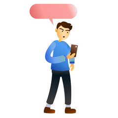 cartoon illustration of a man using a smartphone
