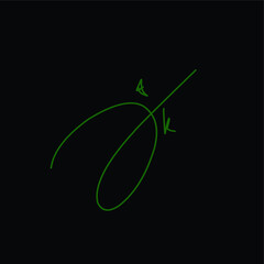 JK initial handwritten calligraphy, for monogram and logo