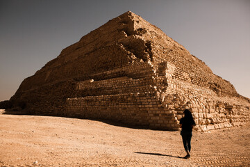 Famous Egyptian Pyramids of Giza.  Landscape in Egypt. Pyramid in desert. Africa. Wonder of the...