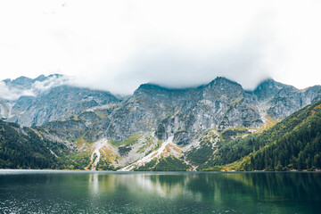 landscape view of autumn lake in mountains tatra national park