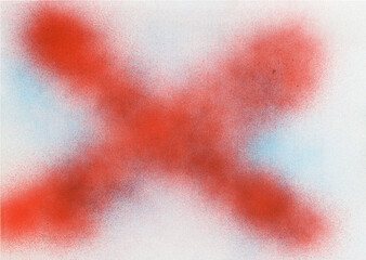 red x sign spray painted on blue spray painted white paper background