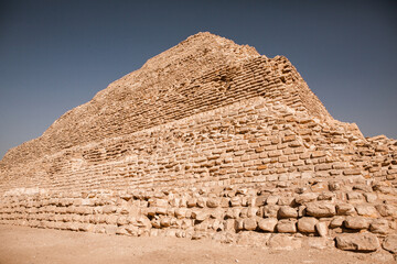 Famous Egyptian Pyramids of Giza.  Landscape in Egypt. Pyramid in desert. Africa. Wonder of the...